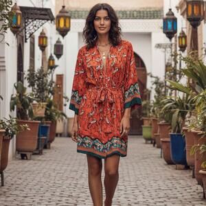 Chufy Nagima Red Bird Print Robe size Small